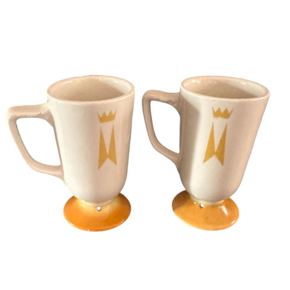 Mid Century Homer Laughlin Marriot Gold Crown Pedestal Coffee Mug Lot of 2